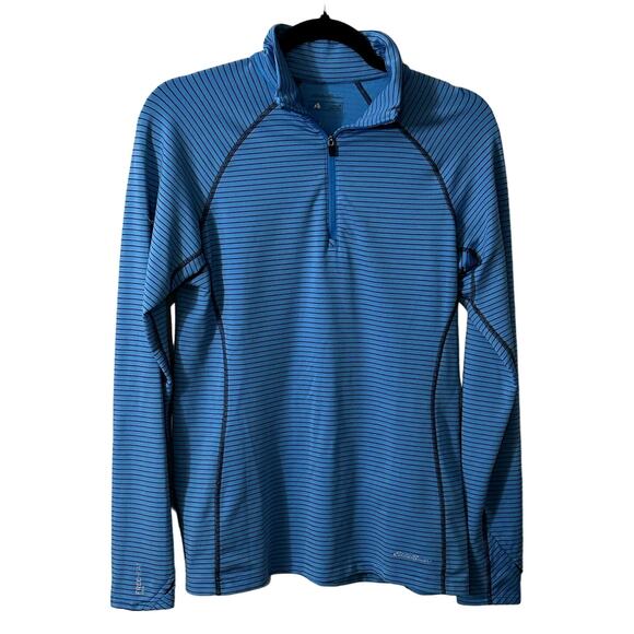 Eddie Bauer Free Heat Pro Quarter Zip Blue Gray Striped Medium Thumb Holes - Picture 1 of 9